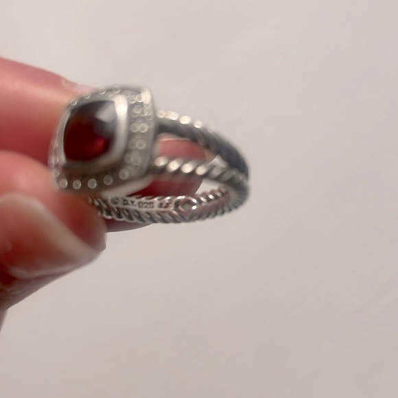 Authentic David Yurman Petite Albion Diamond Halo Cushion Ring in Garnet - Picture 4 of 5
